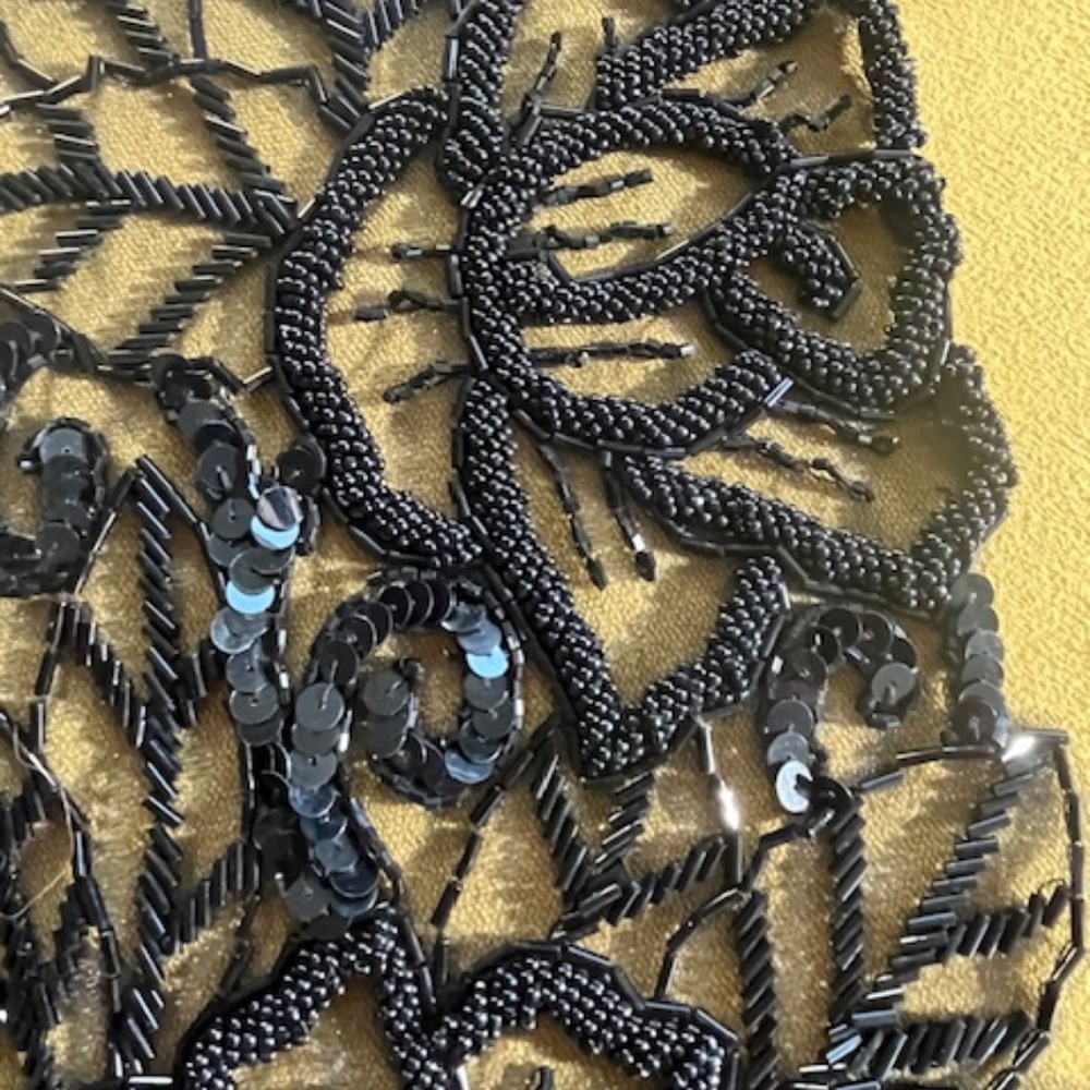 On-Trend Wide Hip Sash Belt OS Glam Black Intricate Beaded Sequin Rare - Picture 10 of 10